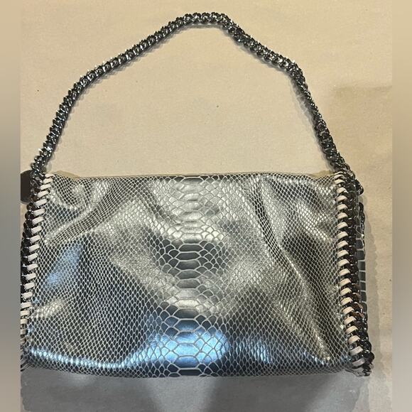 Stella McCartney Eco Python Embossed Falabella Fold Over Clutch Brown - Picture 7 of 14